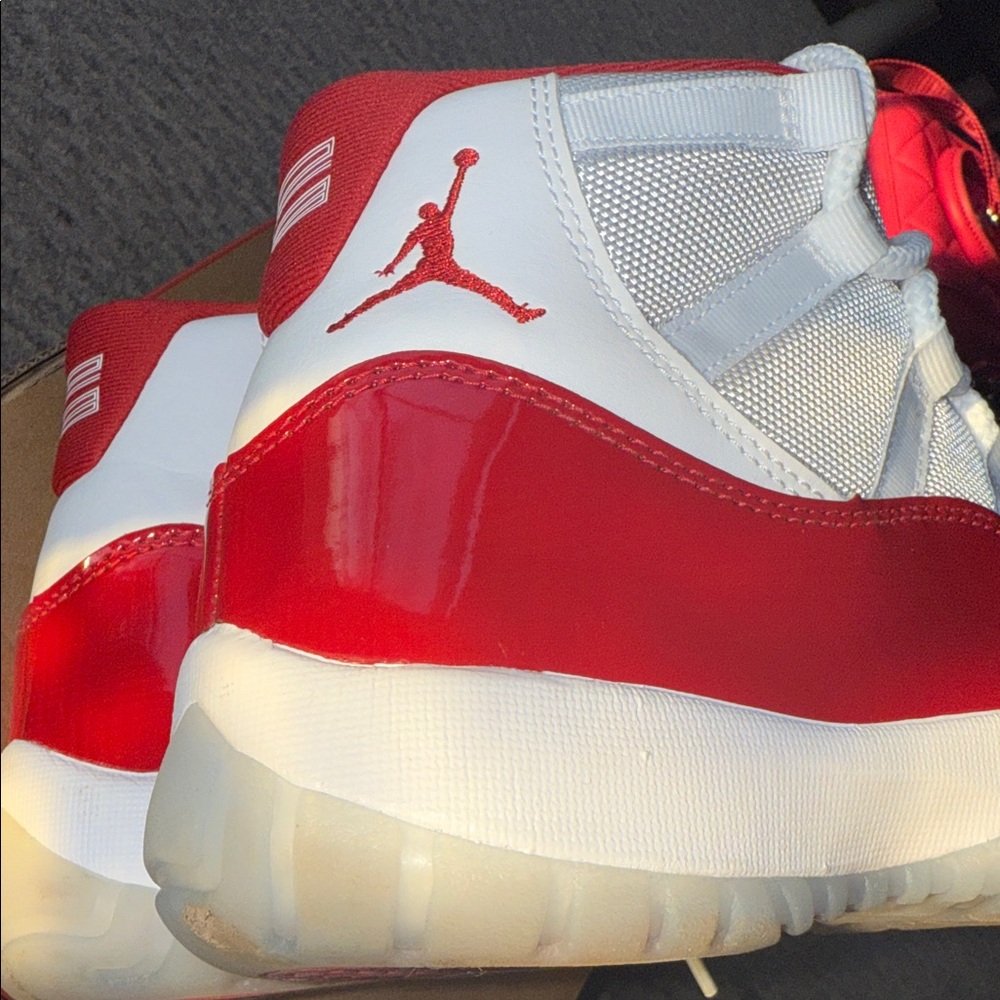 Jordan Cherry Red 11s High-Top Red and White Sneakers - Picture 9 of 9